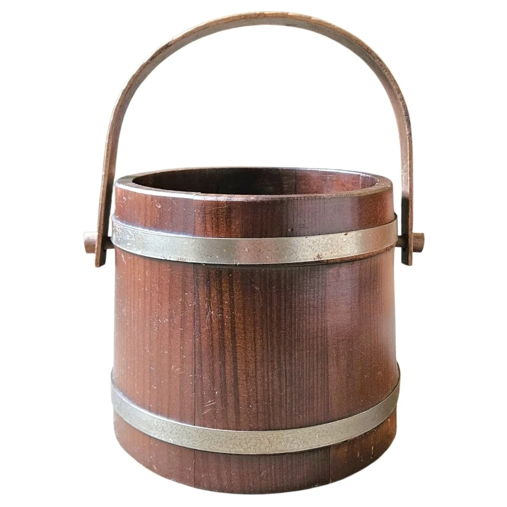 VTG Baskettville Putney VT Firkin Wood Ice Bucket Barrel Style Lid Liner Handle